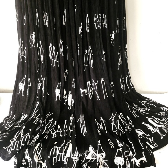 Boho Abstract‎ Figure Print Black White Rayon Midi Maxi Dress Size M - Picture 3 of 6